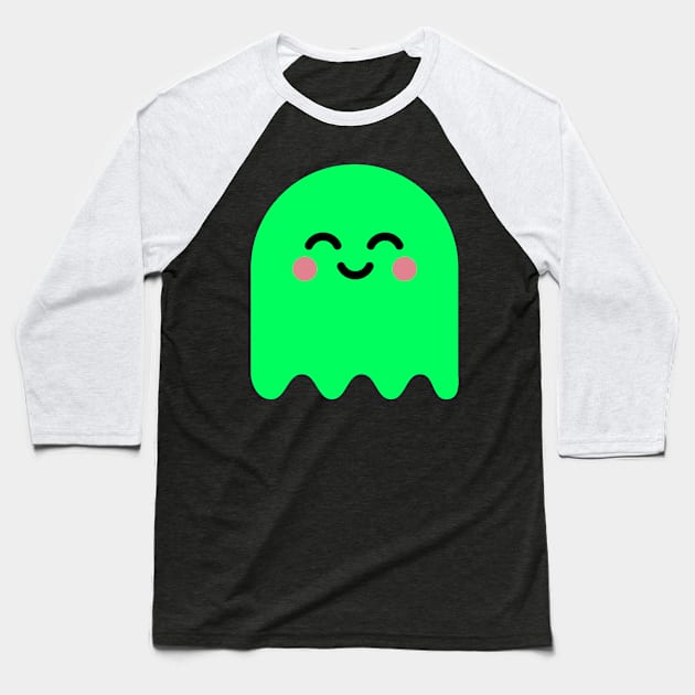Cute Ghost Green Glow Baseball T-Shirt by vo_maria